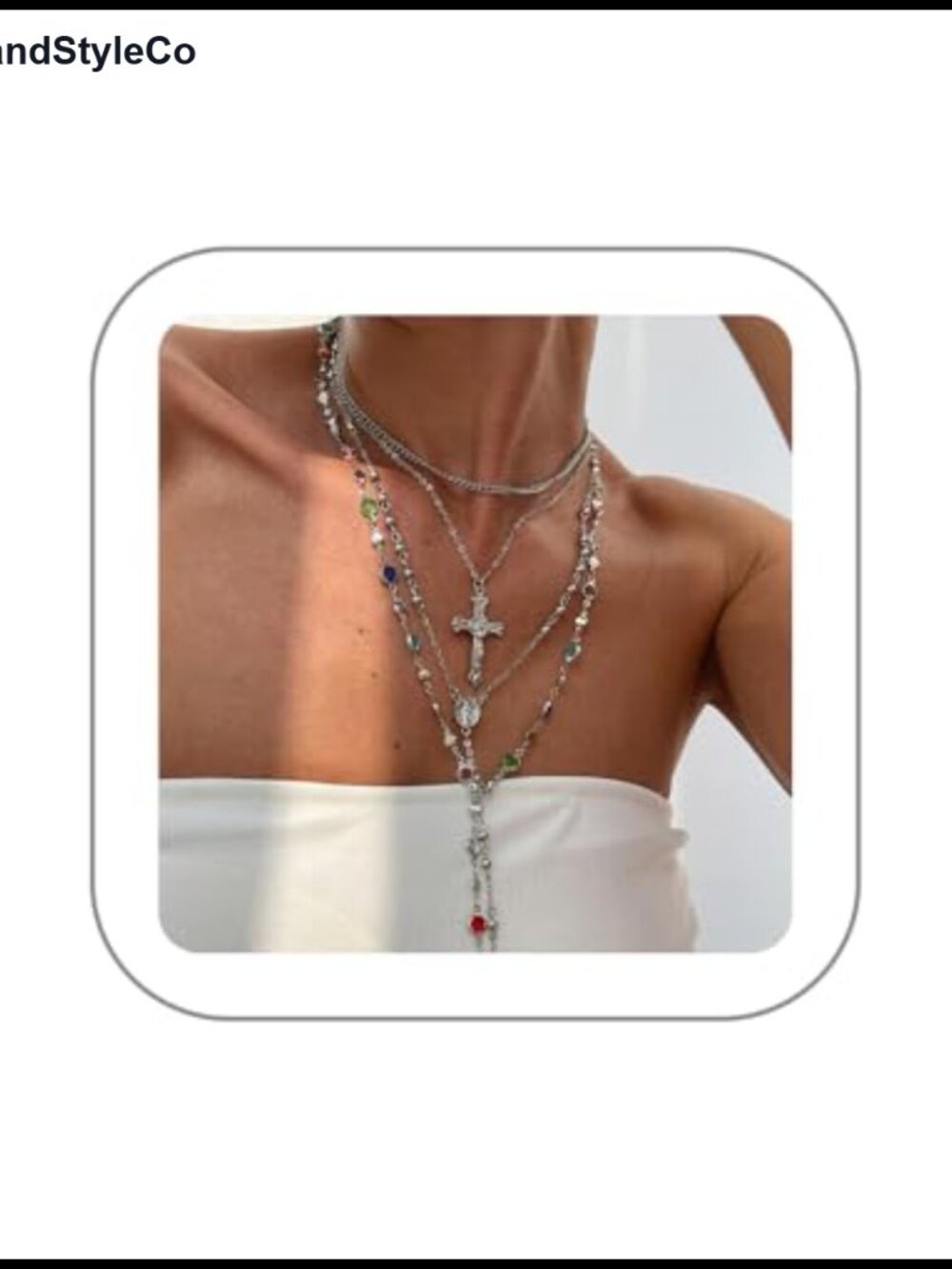 Women's Layered Cross Necklace Set - Boho Enamel Beaded Y-Shaped Lariat with